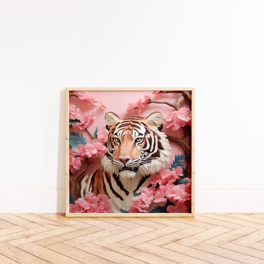 Pink Tiger Blossom Flowers Japanese Style Wall Art Poster - Yililo