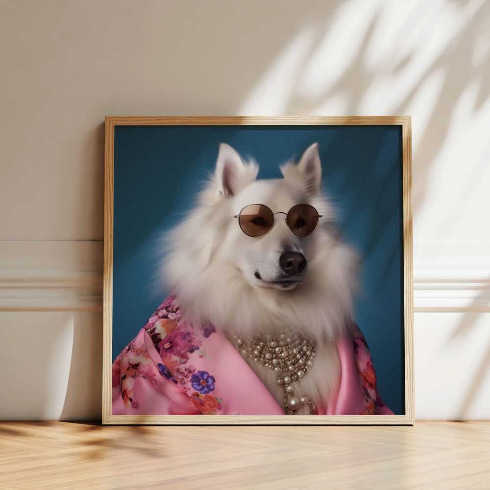 Cool Dog In Pink Coat Funny Wall Art Poster