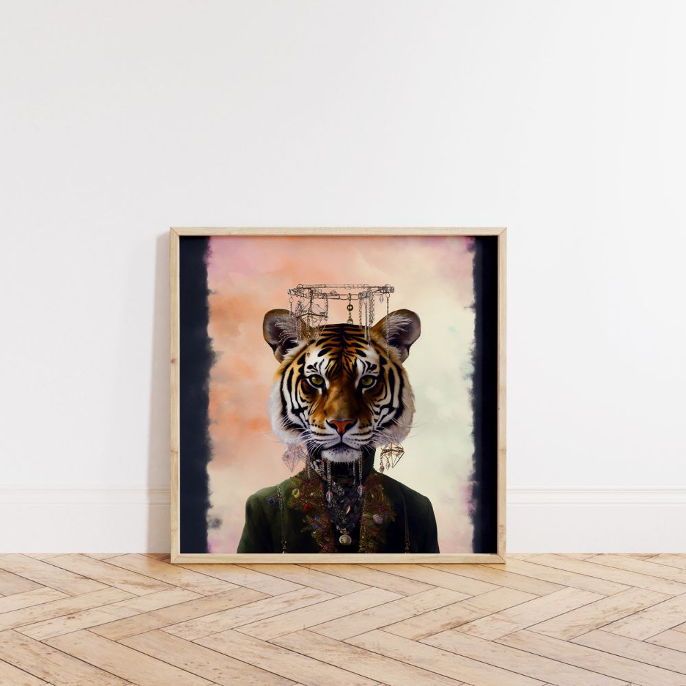 Abstraktes Wandkunst-Poster mit Tiger in den Ohrringen 