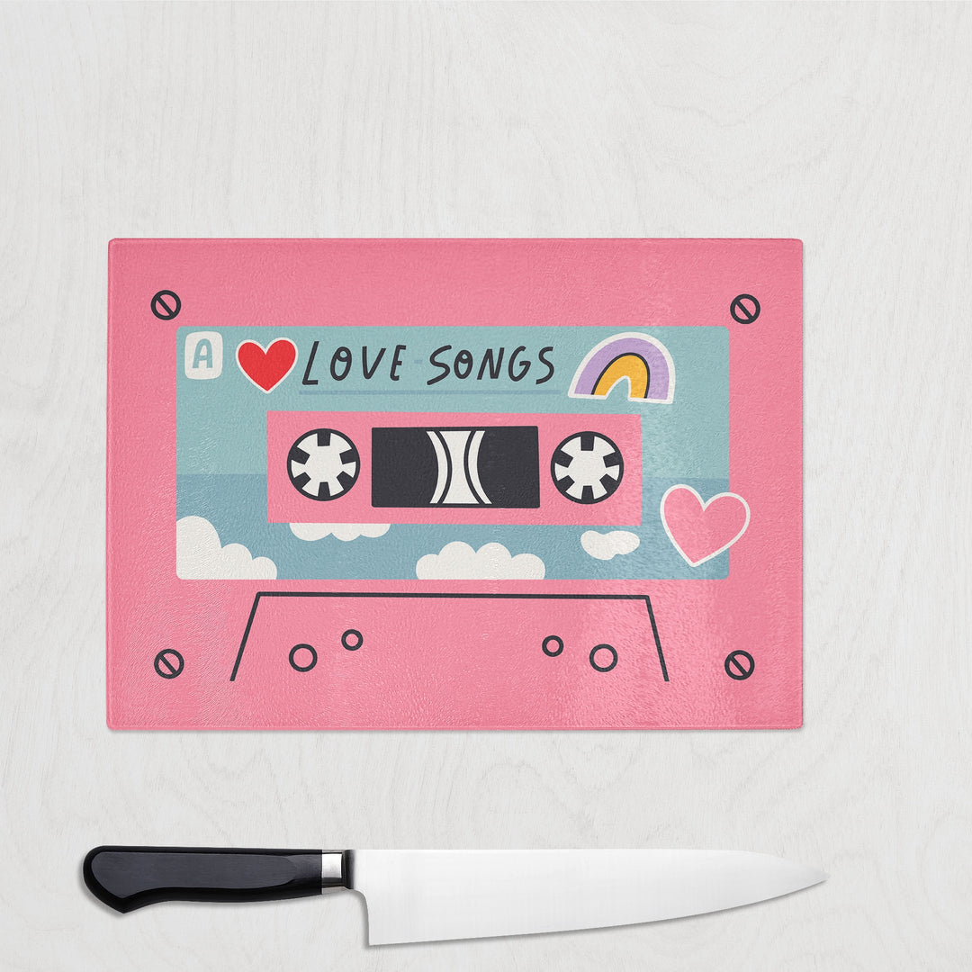 Pink Love Songs Cassette Tape Glass Chopping Board - Yililo