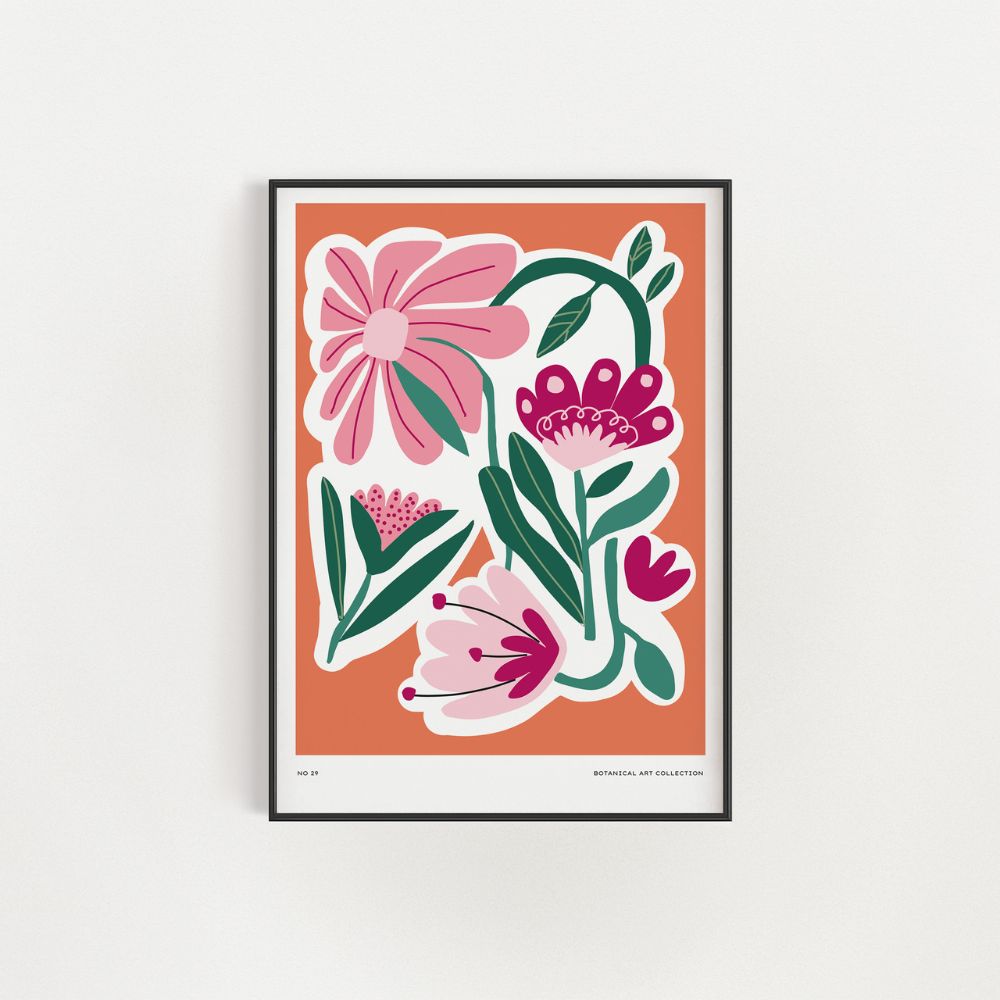 Pink And Purple Abstract Flowers Wall Art Poster - Yililo