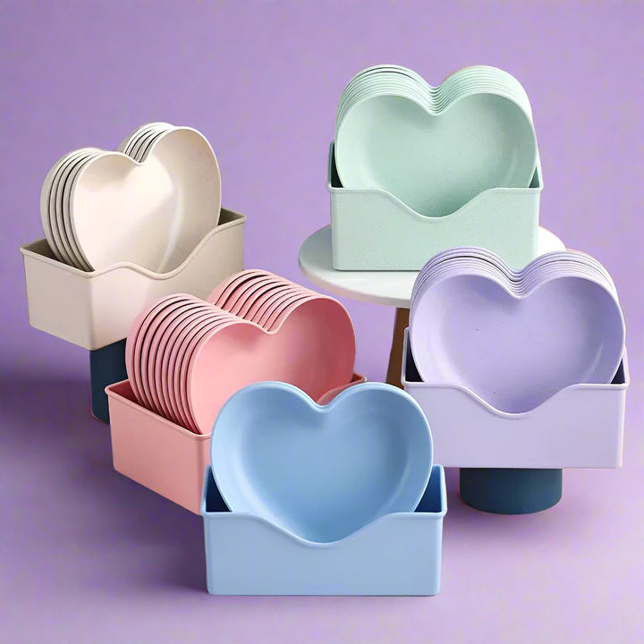 Lilac Pink Heart Snack Plate 4 Piece Set