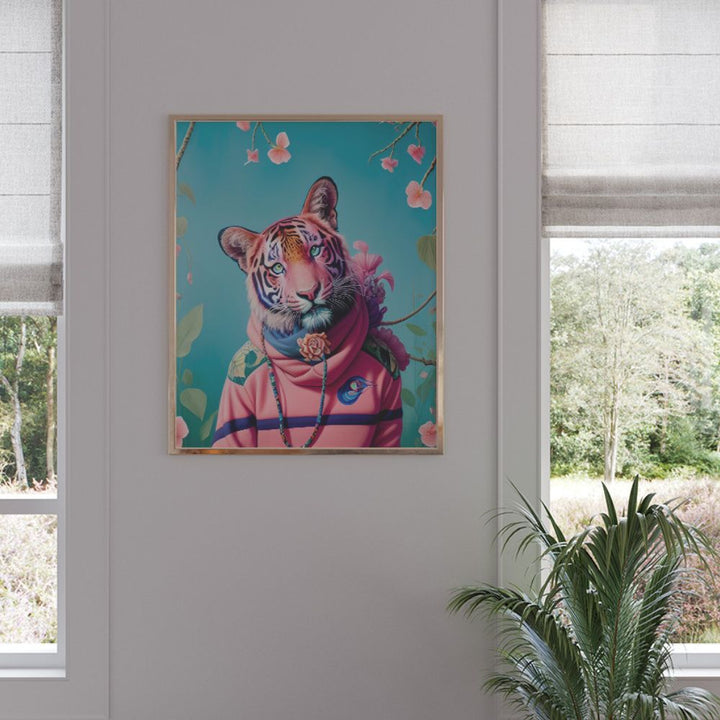 Pink Tiger Hoodie Flora Fine Art Print - Yililo