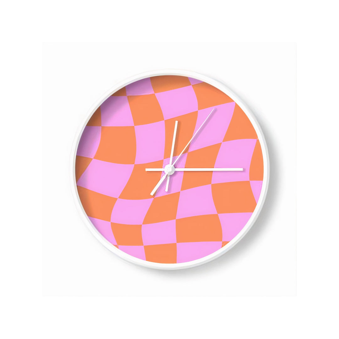 90s Pink Wavy Check Wall Clock