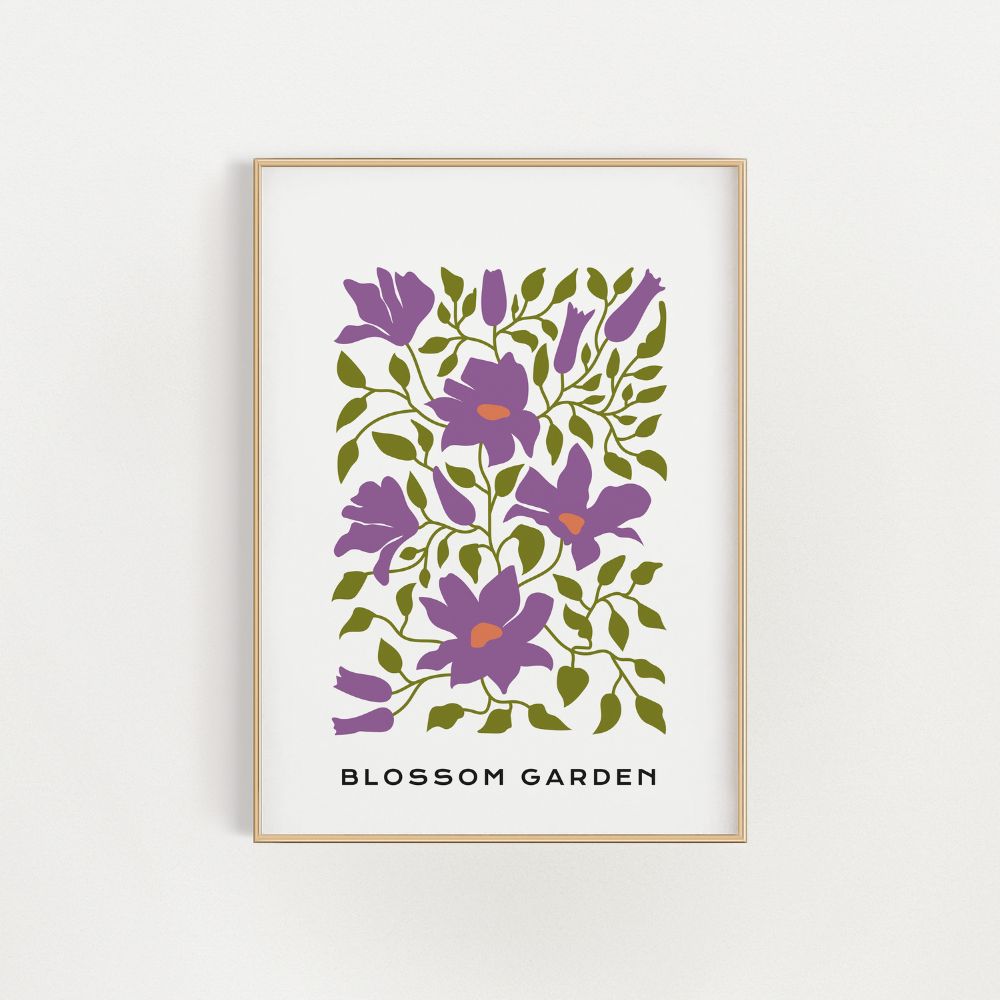 Das lila Blütengarten-Wandkunstposter
