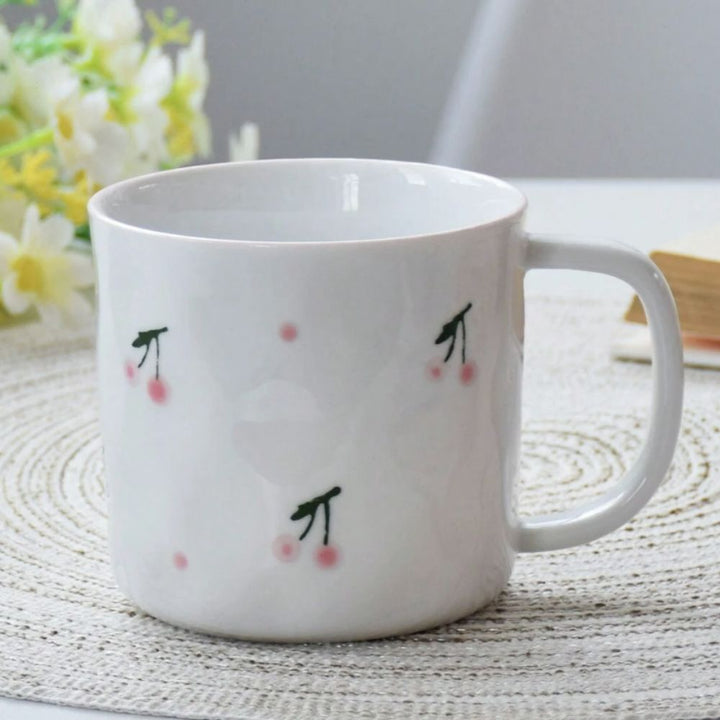 Pink White Rustic Mug With Cherry Pattern