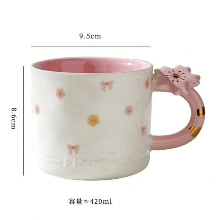 Pink Bow Gold Flower Mug - Yililo