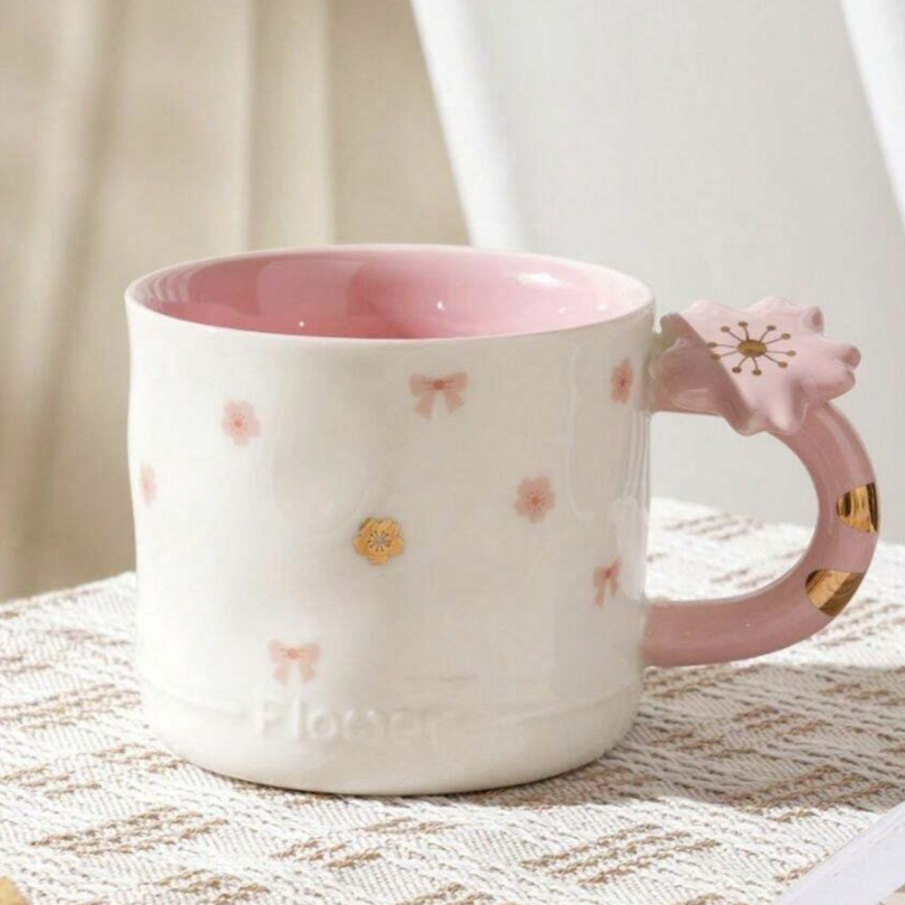 Pink Bow Gold Flower Mug