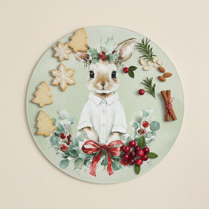 Hoppy Holidays Round Glass Chopping Board