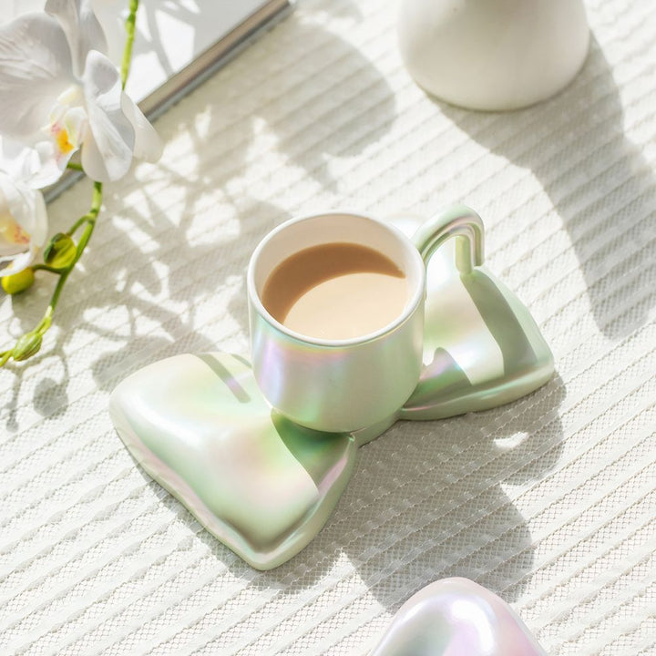 Bow Iridescent Pearl Cup and Saucer Set - Yililo