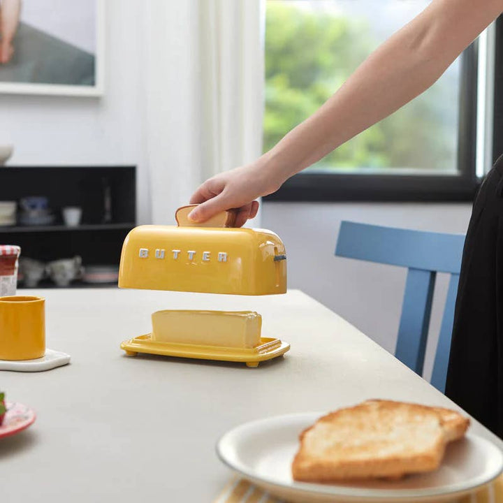 Yellow Toaster Shape Ceramic Butter Dish