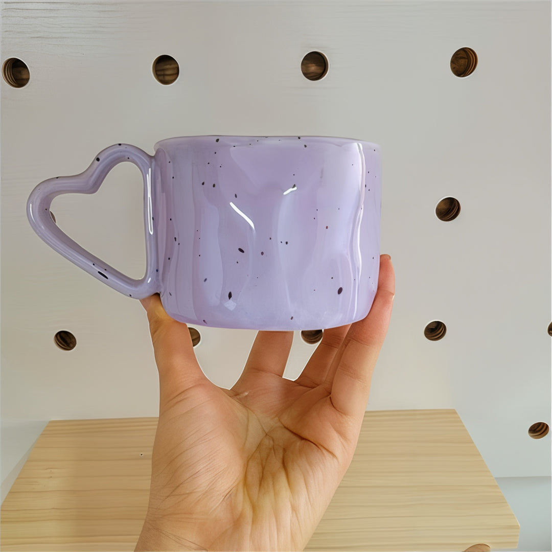 Purple Speckled Mug with Heart-Shaped Handle