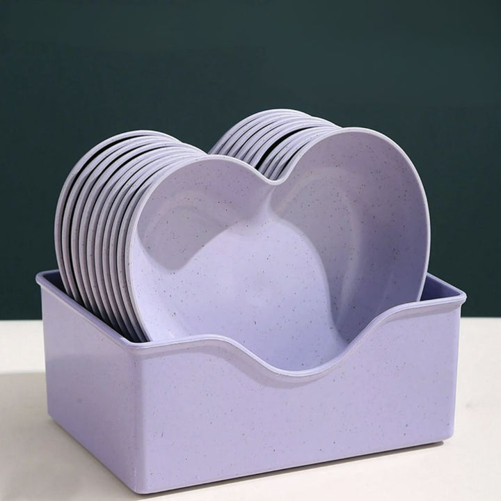 Lilac Pink Heart Snack Plate 4 Piece Set