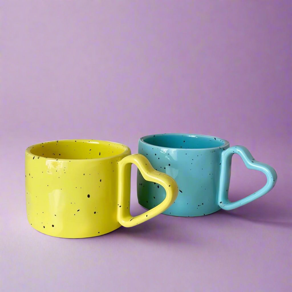 Purple Speckled Mug with Heart-Shaped Handle