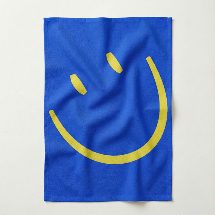 Blue Yellow Smiley Cotton Tea Towel