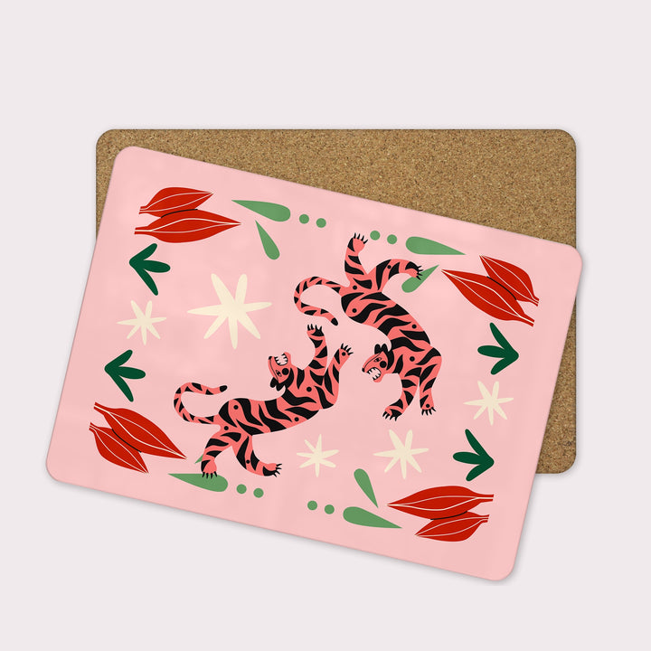 Lounging Pink Jungle Cat Placemats - Set of 4 - Yililo