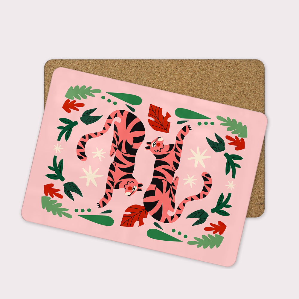 Lounging Pink Jungle Cat Placemats - Set of 4 - Yililo