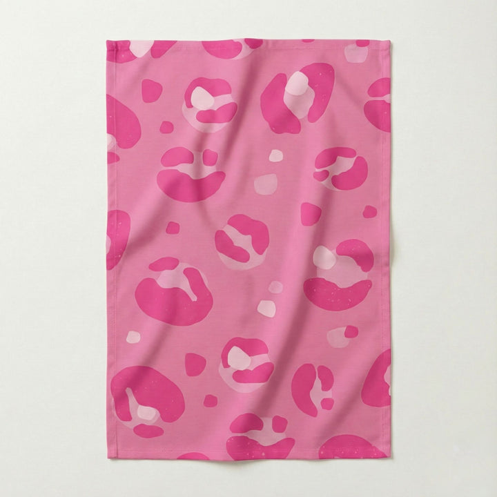 Bright Pink Leopard Print Cotton Tea Towel