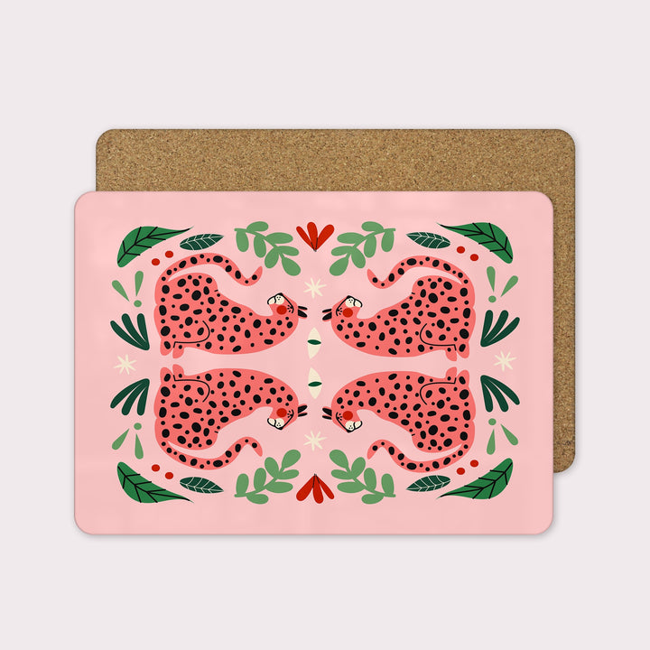 Lounging Pink Jungle Cat Placemats - Set of 4 - Yililo