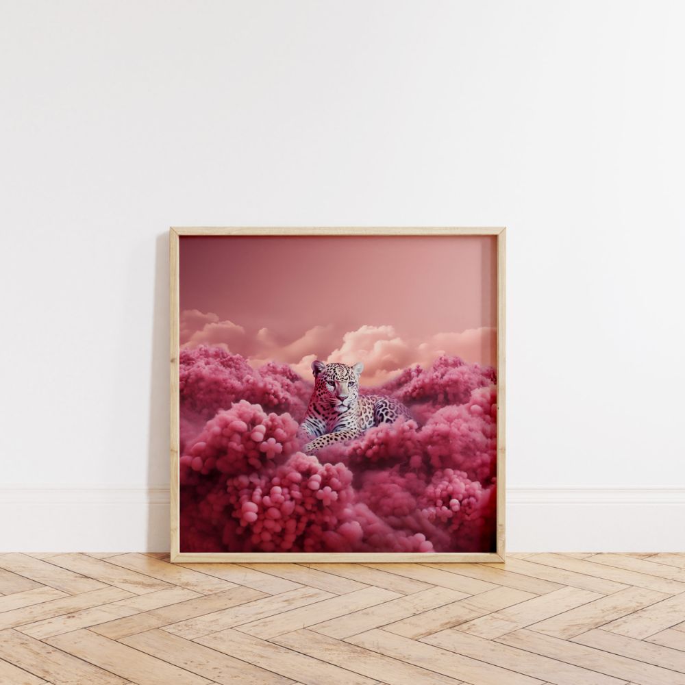 Pink Leopard in Fluffy Pink Clouds Wall Art