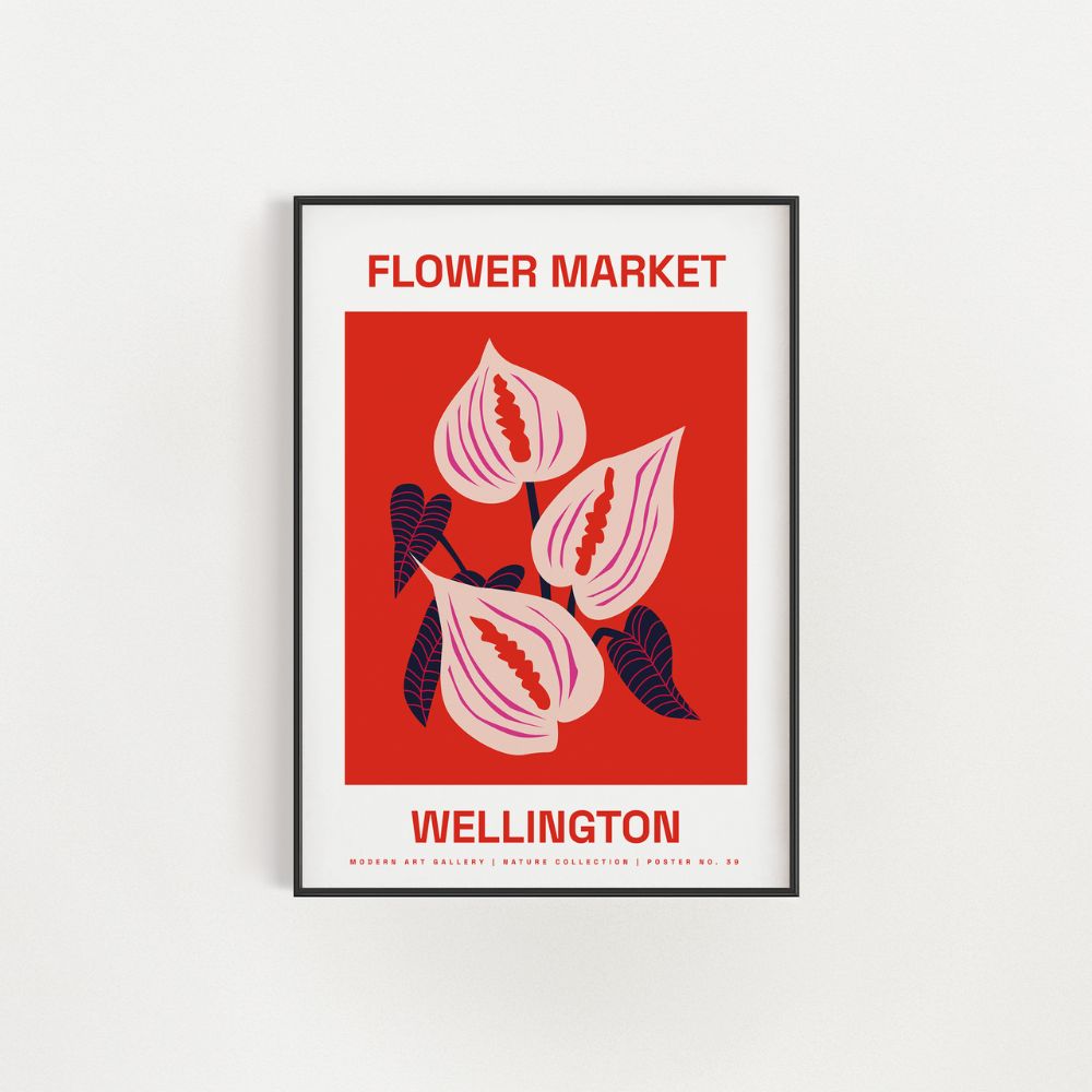 Red Flower Market Abstract Wall Art Poster