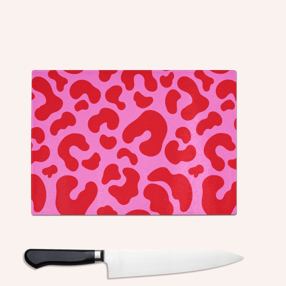 Pink Red Leopard Print Colourful Glass Chopping Board