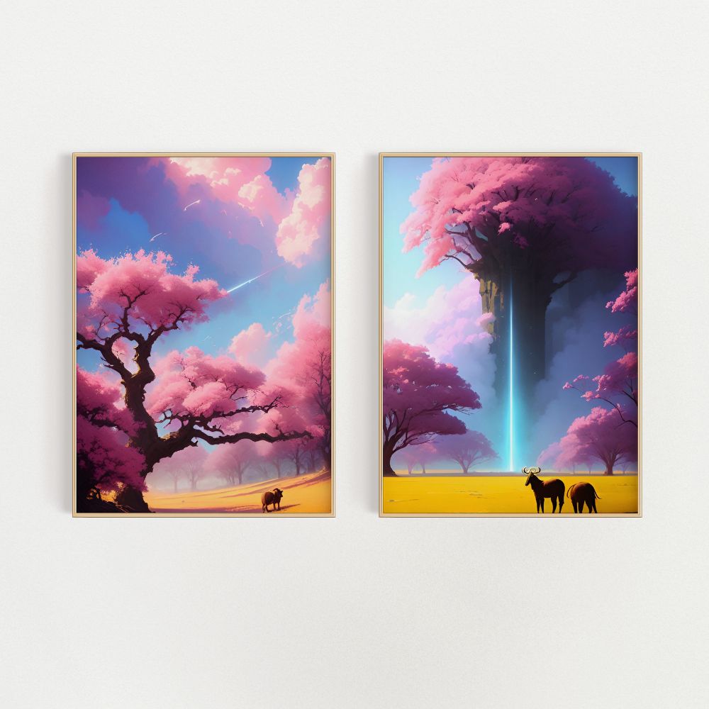 Pink Clouds Pink Trees Pastel Wall Art Poster - Yililo