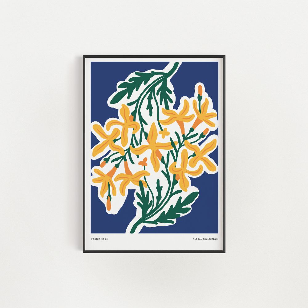 Abstraktes Wandkunst-Poster mit gelben Sternblumen