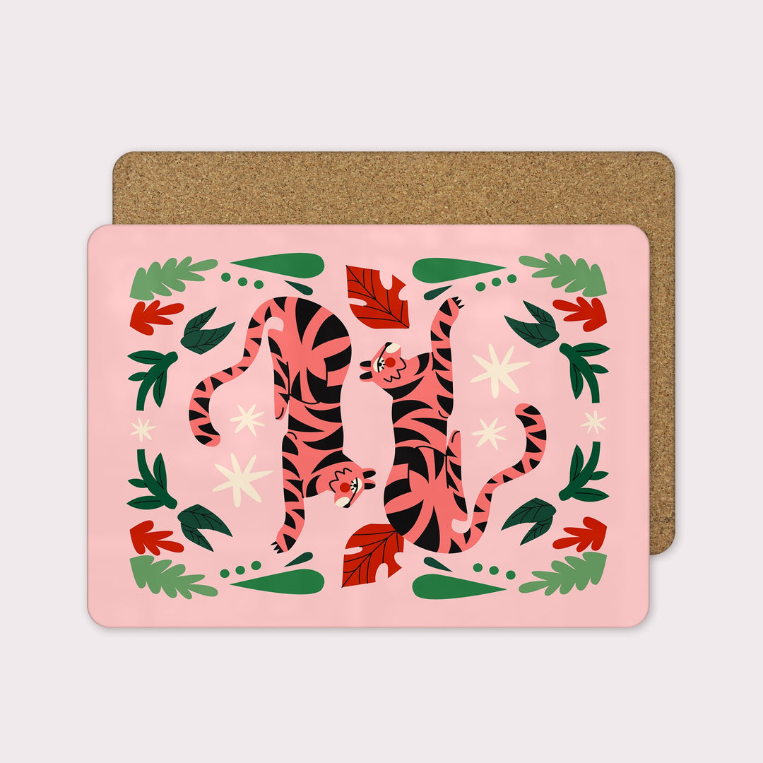 Lounging Pink Jungle Cat Placemats - Set of 4 - Yililo