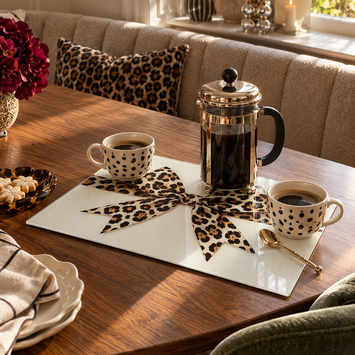 Leopard Bow Christmas Glass Chopping Board