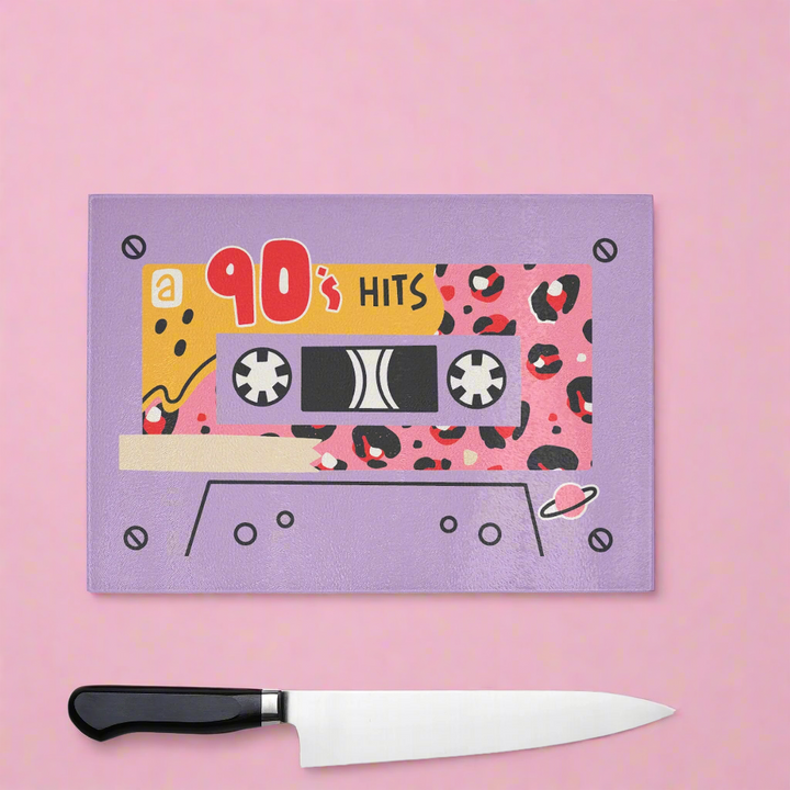 Lilac 90s Hits Cassette Tape Chopping Board