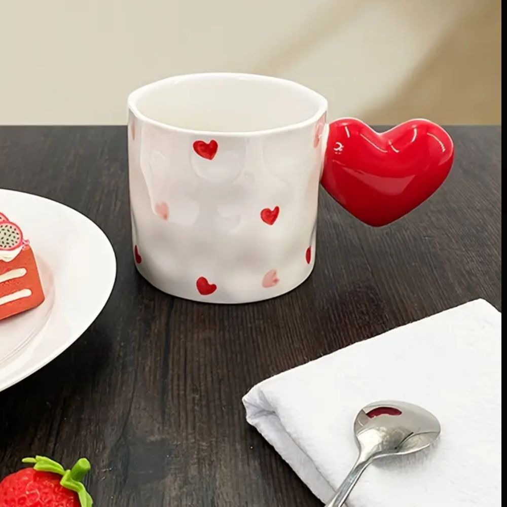 Red Heart Handle Heart Coffee Tea Mug