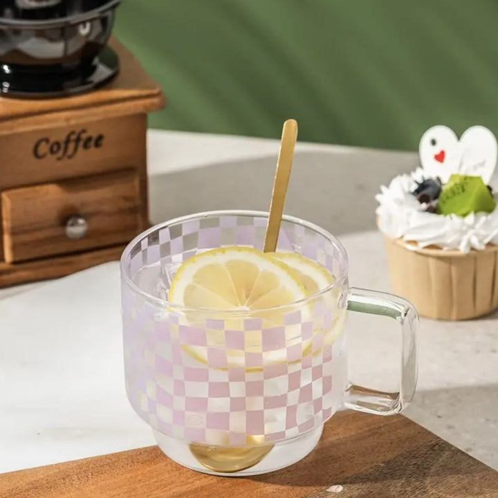 Clear Lilac Check Coffee Tea Mug - Yililo