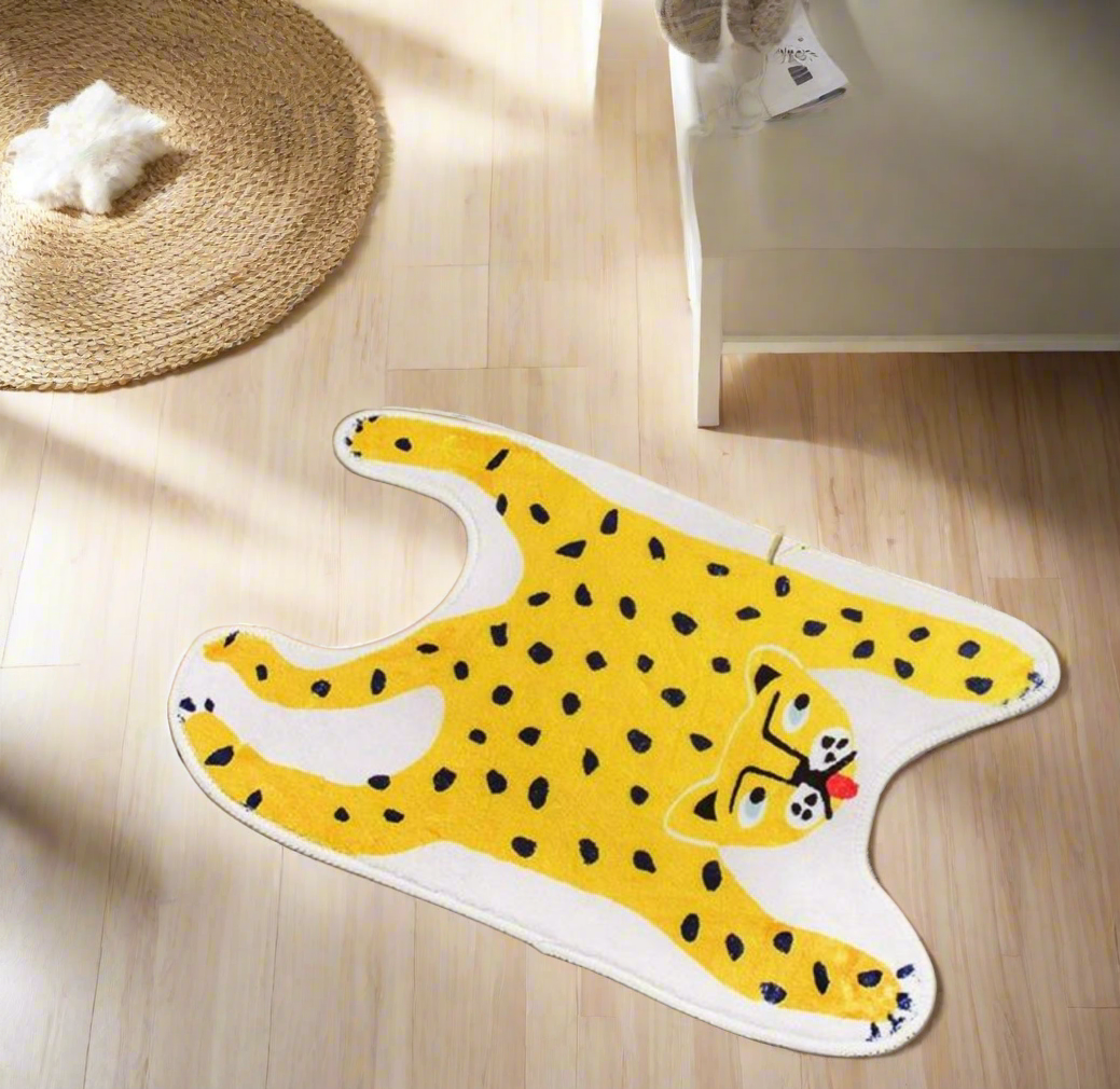 Pink Yellow Leopard Small Bath Floor Mat