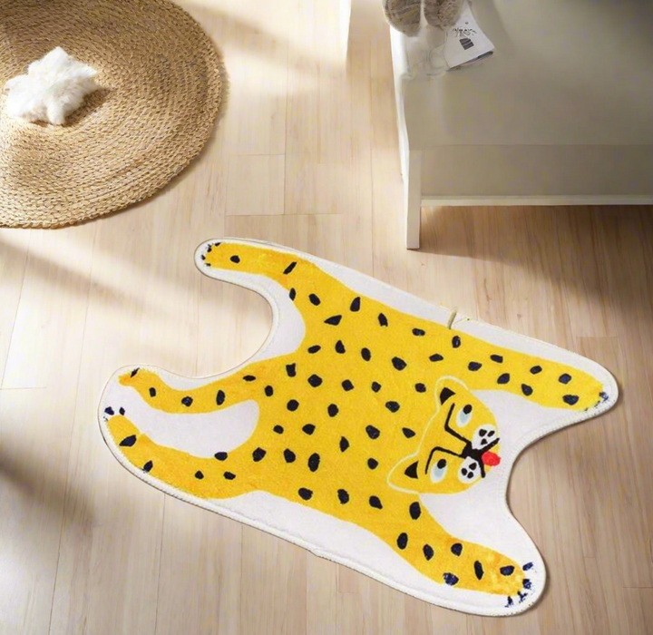 Pink Yellow Leopard Small Bath Floor Mat - Yililo