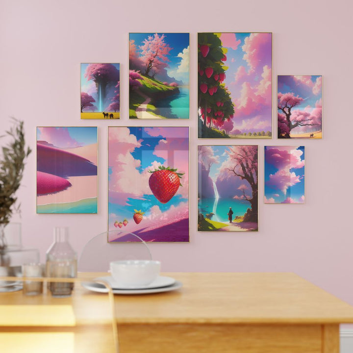 Das Erdbeerbaum-Wandkunst-Poster in Pastellrosa