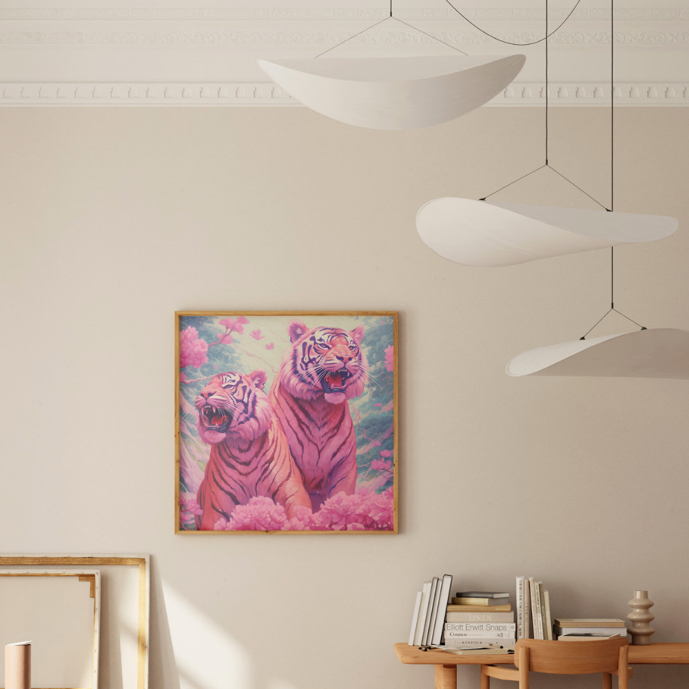 Roaring Pink Tigers Japanese Inspired Wall Art Poster - Yililo