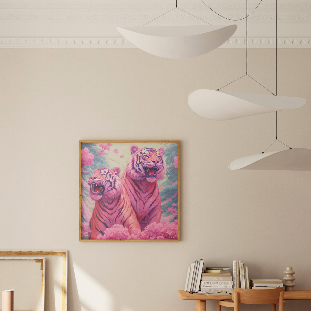 Roaring Pink Tigers Japanese Inspired Wall Art Poster