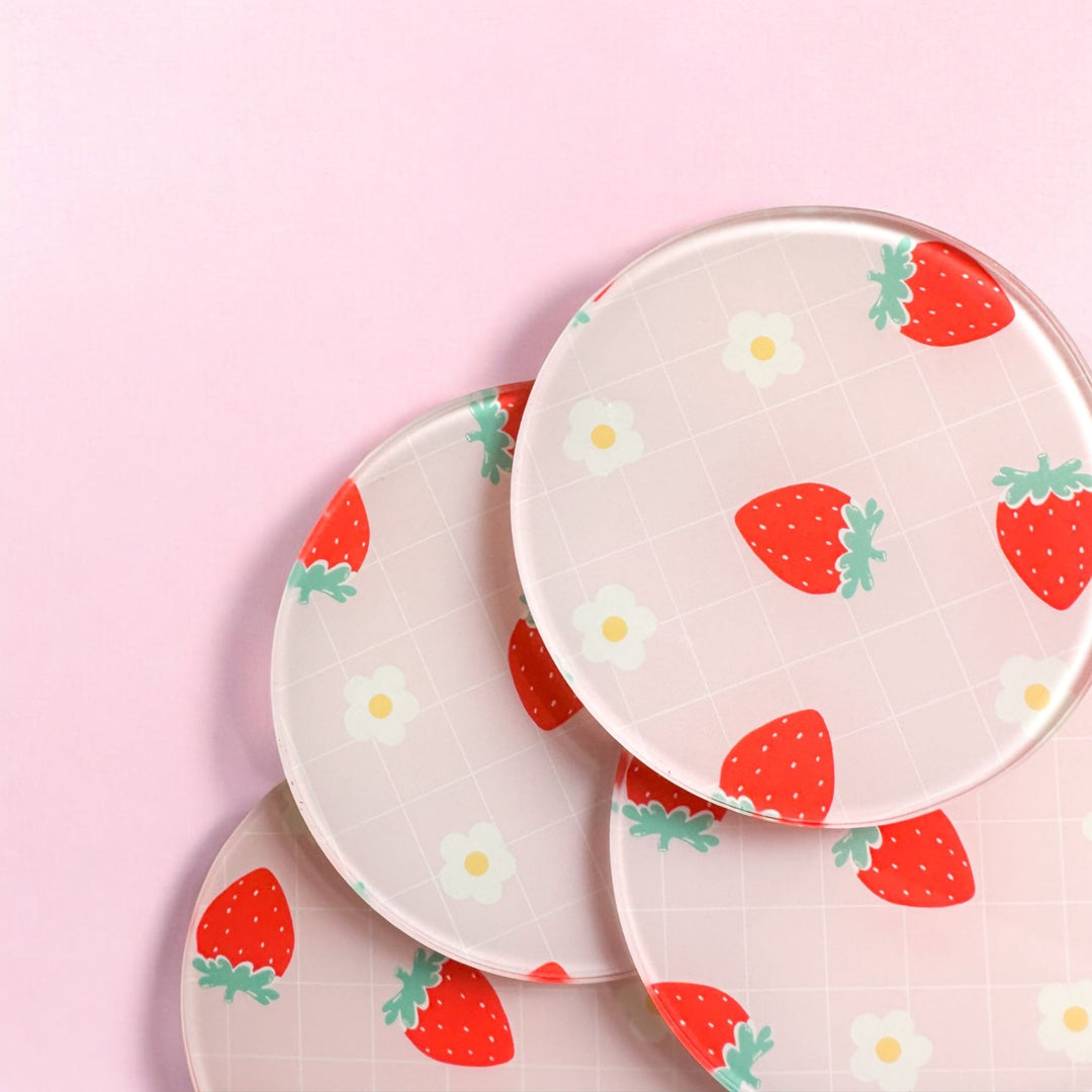 Strawberry Check Coasters - Yililo