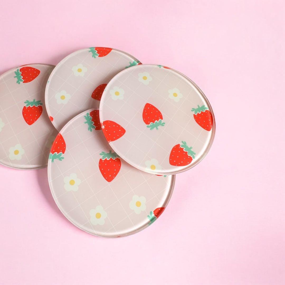 Strawberry Check Coasters - Yililo