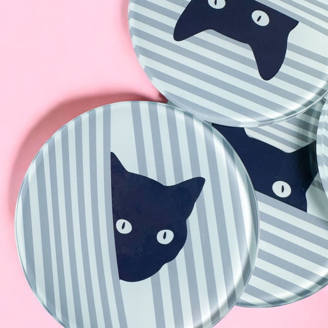 Black Cat Stripe Coasters - Yililo