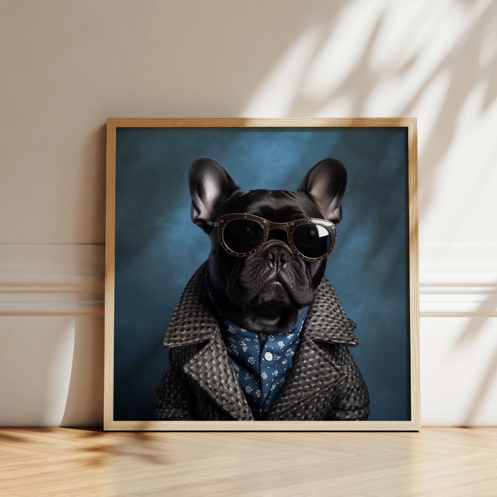 Blue Bull Dog In Sunglasses Funny Animal Wall Art Poster - Yililo
