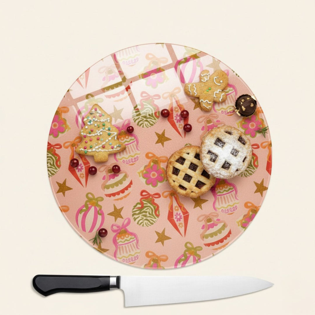Glitz & Baubles Round Glass Chopping Board