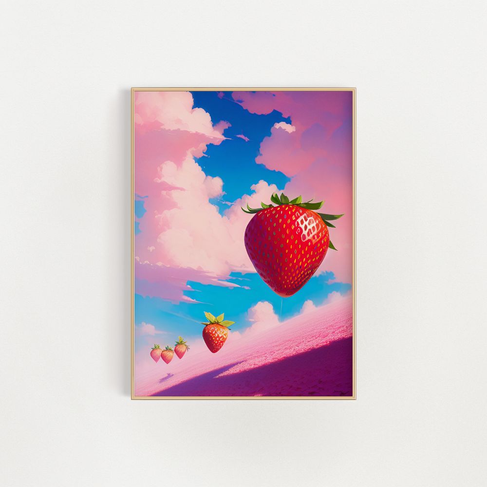 Strawberries And Clouds Pastel Wall Art Poster - Yililo