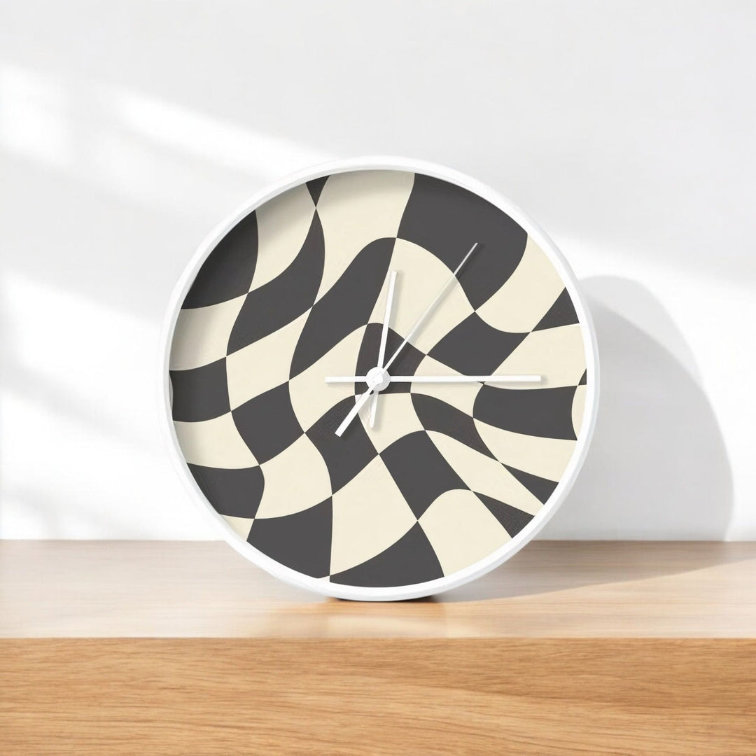 90s Black Wavy Check Wall Clock - Yililo