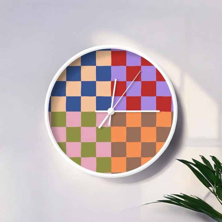 90s Dark Four Colour Check Wall Clock - Yililo