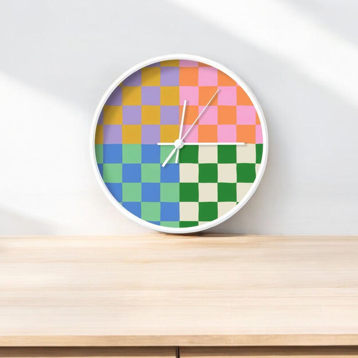 90s Four Colour Check Wall Clock - Yililo