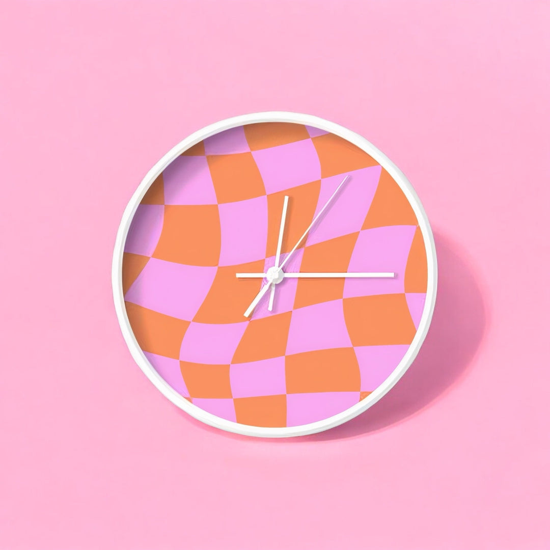 90s Pink Wavy Check Wall Clock - Yililo