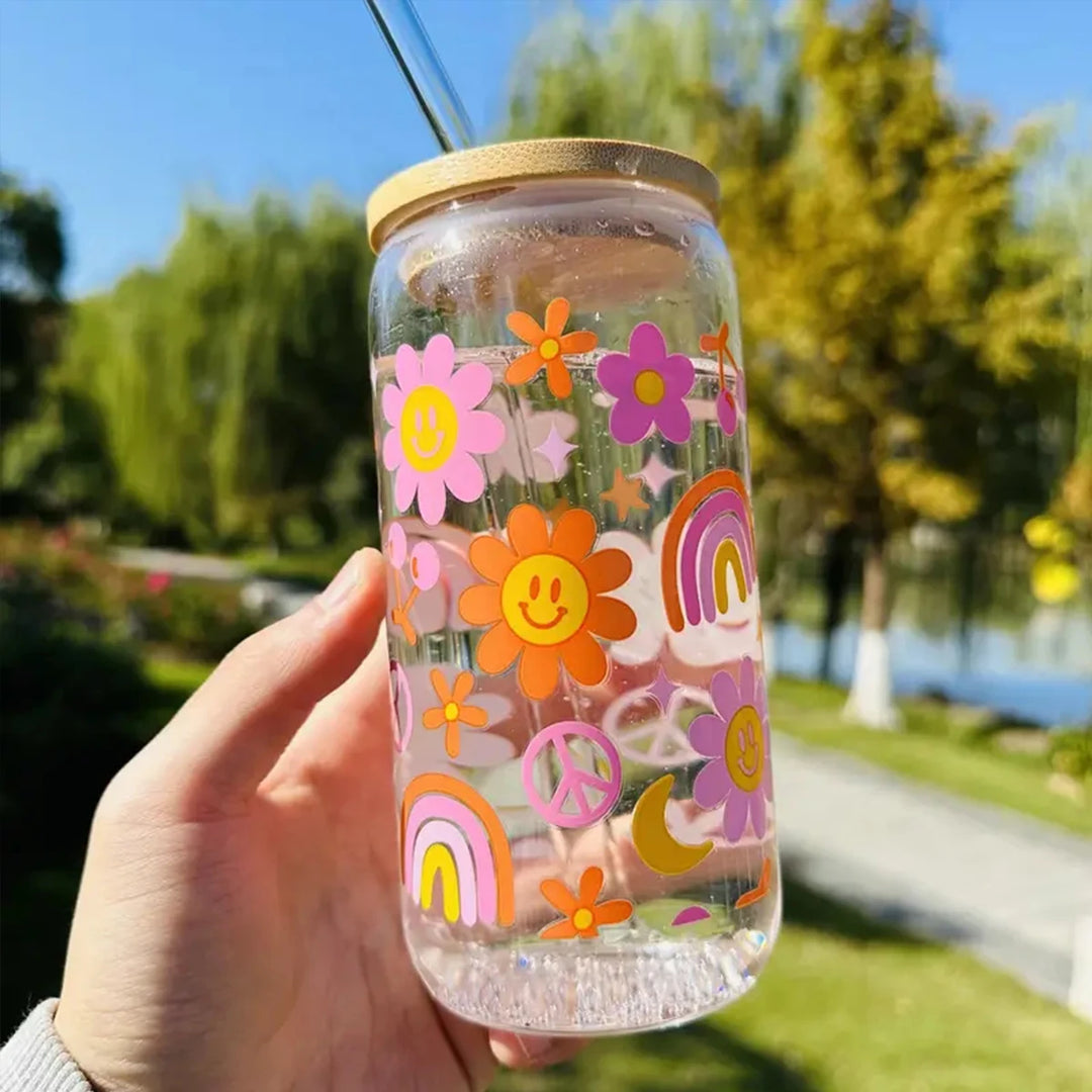 90s Smiley Beer Can Libbey Glass Cup Kawaii - Yililo