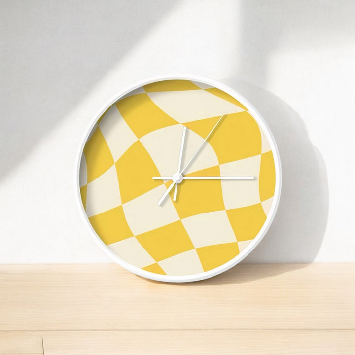 90s Yellow Wavy Check Wall Clock - Yililo